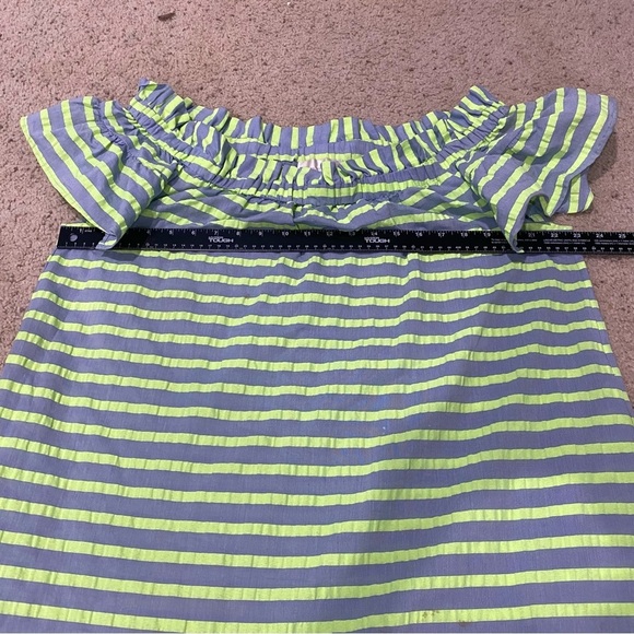 Corey Lynn Calter Anthropologie Bayside Off Shoulder Dress Green Striped Size L - Picture 9 of 11